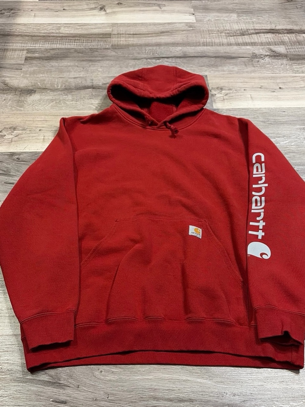 Carhartt Red Pullover Hoodie with Sleeve Script
